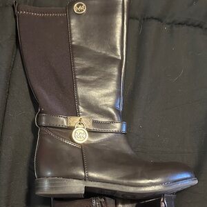 Michael Kors Dark Brown Leather Boots with Gold Accents